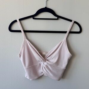 ARITZIA Wilfred Lilac Ribbed Twist Front Crop Top